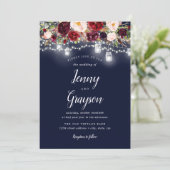 Invitation Mariage Floral Mason Jar de la marine de Bourgogne (Debout devant)