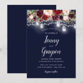 Invitation Mariage Floral Mason Jar de la marine de Bourgogne (Devant / Derrière)