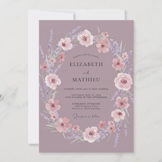 Invitation Mariage Floral Mauve (Devant)