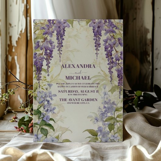 Invitation Mariage floral mauve à la Wisteria