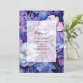 Invitation Mariage floral mauve, argenté et bleu (Debout devant)