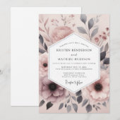 Invitation Mariage Floral Mauve Brouillard (Devant / Derrière)