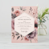 Invitation Mariage Floral Mauve Brouillé (Debout devant)