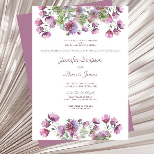 Invitation Mariage floral mauve doux