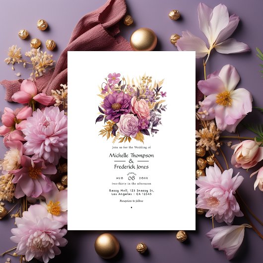 Invitation Mariage floral Mauve et Gold