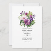 Invitation Mariage floral mauve pourpre et verdure (Devant)