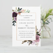 Invitation Mariage Floral Mauve Rose Pourpre Prune (Debout devant)