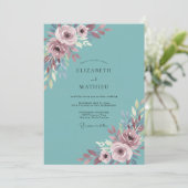 Invitation Mariage Floral Mauve Sarcelle (Debout devant)