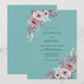 Invitation Mariage Floral Mauve Sarcelle (Devant / Derrière)