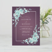 Invitation Mariage Floral Menthe Prune (Debout devant)