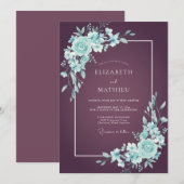 Invitation Mariage Floral Menthe Prune (Devant / Derrière)