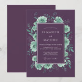Invitation Mariage Floral Menthe Violette (Devant / Derrière)