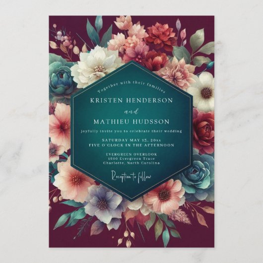 Invitation Mariage Floral Merlot (Devant)