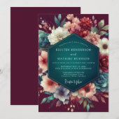 Invitation Mariage Floral Merlot (Devant / Derrière)