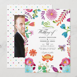 Invitation Mariage Floral Mexicain Fête Photo Aquarelle