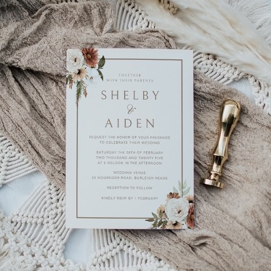 Invitation Mariage floral minimal beige Boho neutre