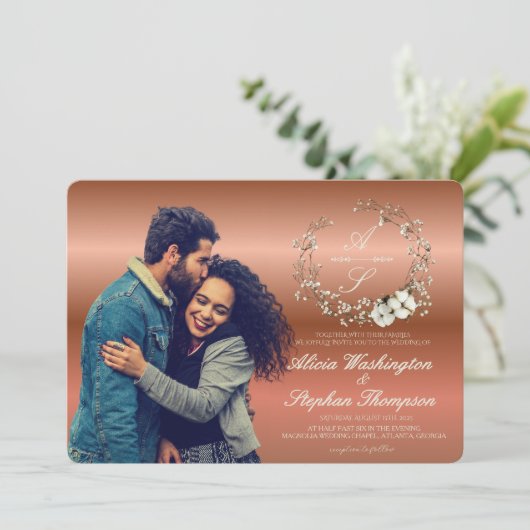 Invitation Mariage Floral Minimal Moderne d'Hiver (Debout devant)