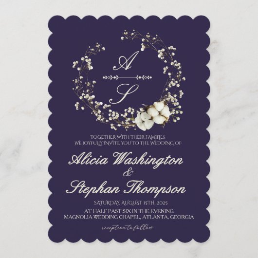Invitation Mariage Floral Minimal Moderne d'Hiver (Devant)