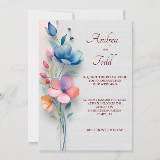 Invitation Mariage floral minimaliste (Devant)