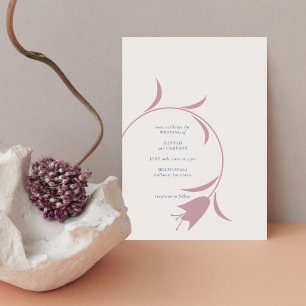 Invitation Mariage Floral Minimaliste Mauve et Bleu Poussiè