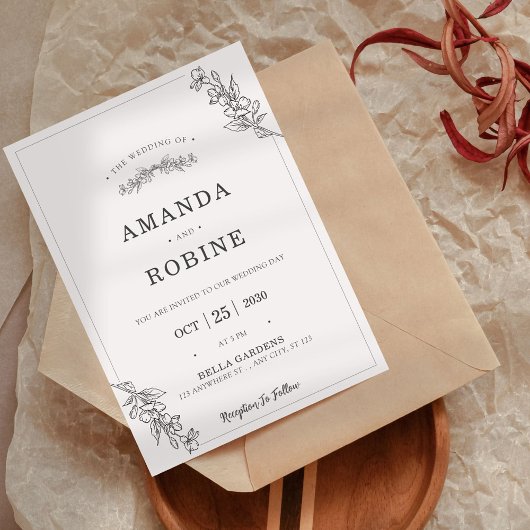Invitation Mariage floral minimaliste moderne