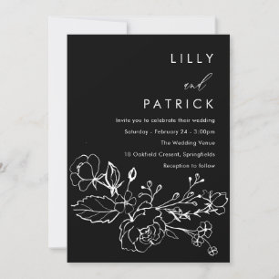 Invitation Mariage floral minimaliste noir et blanc