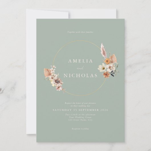Invitation Mariage floral minimaliste Rustique Boho (Devant)