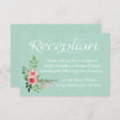 Invitation Mariage Floral Mint Green Réception Fleurs roses (Devant / Derrière)
