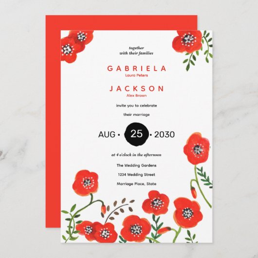 Invitation mariage floral moderne (Devant / Derrière)