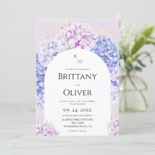 Invitation Mariage Floral Moderne Aquarelle Rose Pâle et Bleu