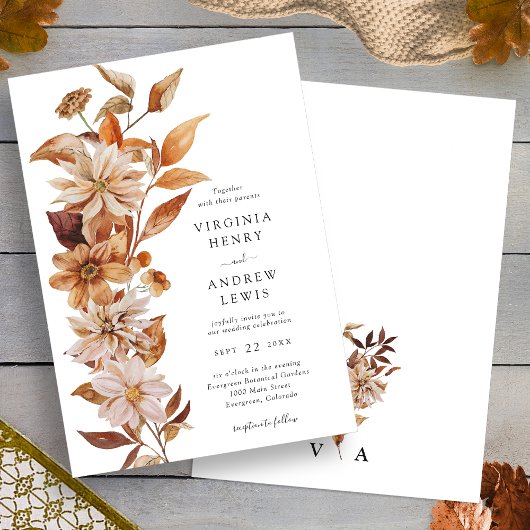 Invitation Mariage floral moderne automne
