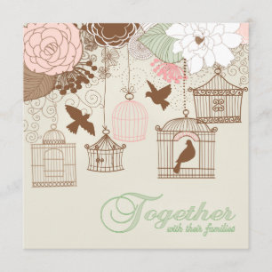 Invitation Mariage floral moderne Birdcage