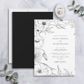 Invitation Mariage floral moderne Black White Line Art
