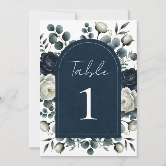 Invitation Mariage floral moderne bleu foncé et blanc (Devant)