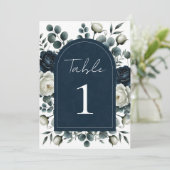 Invitation Mariage floral moderne bleu foncé et blanc (Debout devant)
