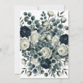 Invitation Mariage floral moderne bleu foncé et blanc (Dos)