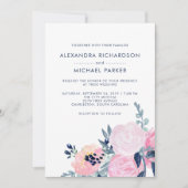 Invitation Mariage floral moderne Blush et Navy | vertical (Devant)