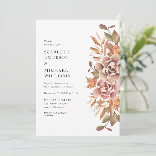 Invitation Mariage floral moderne Boho Fall (Debout devant)