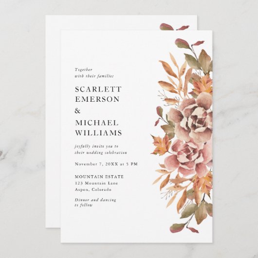 Invitation Mariage floral moderne Boho Fall (Devant / Derrière)