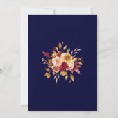 Invitation Mariage floral moderne Boho Marine bleu brûlé oran (Dos)