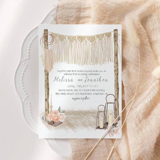 Invitation Mariage floral moderne Boho rose élégant