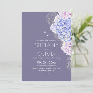 Invitation Mariage Floral Moderne Botanique Lavande & Blanc