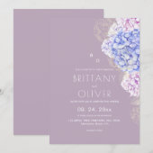Invitation Mariage Floral Moderne Botanique Lilas et Blanc (Devant / Derrière)