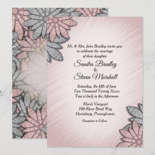 Invitation Mariage Floral Moderne Couleur Rose Chic
