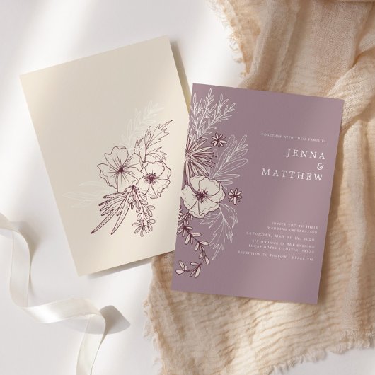 Invitation Mariage floral moderne Creme Mauve