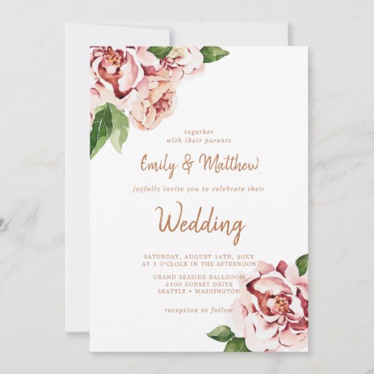 Invitation Mariage floral moderne de Blush Peonies (Devant)