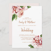 Invitation Mariage floral moderne de Blush Peonies (Devant / Derrière)