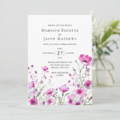 Invitation Mariage floral moderne élégant Bohème Magenta (Debout devant)