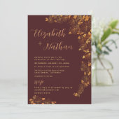Invitation Mariage floral moderne Elégant Bourgogne Gold (Debout devant)