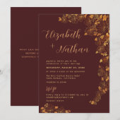 Invitation Mariage floral moderne Elégant Bourgogne Gold (Devant / Derrière)